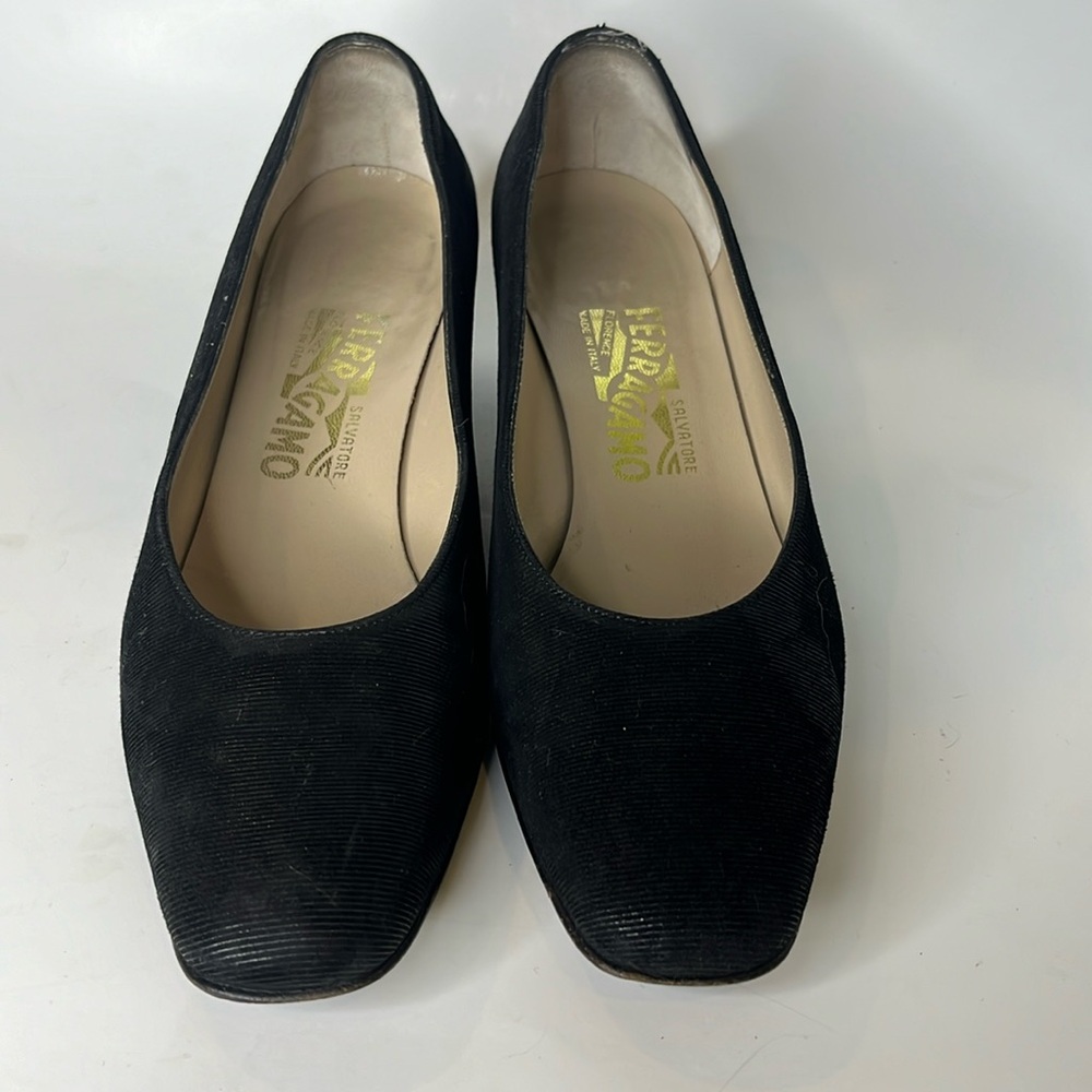 Salvatore Ferragamo classic black closed toed square 2” heel pump 8.5b